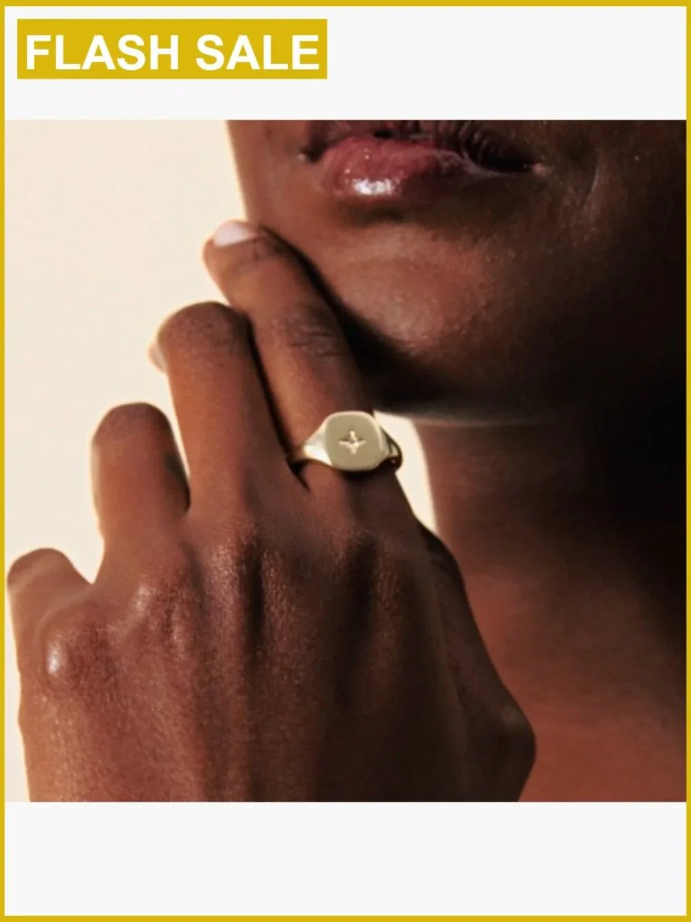 Engraved Signet Ring with North Star Lightweight Thick Statement Ring